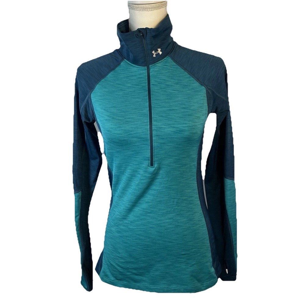 Under Armour 1/4 Zip Pullover Kids L Teal Navy Space Dye Thumbhole Active Top